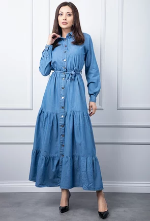Rochie denim cu volane late