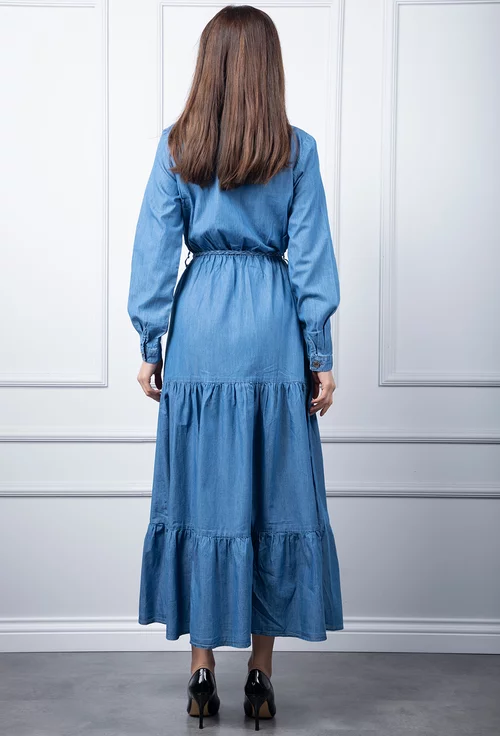 Rochie denim cu volane late