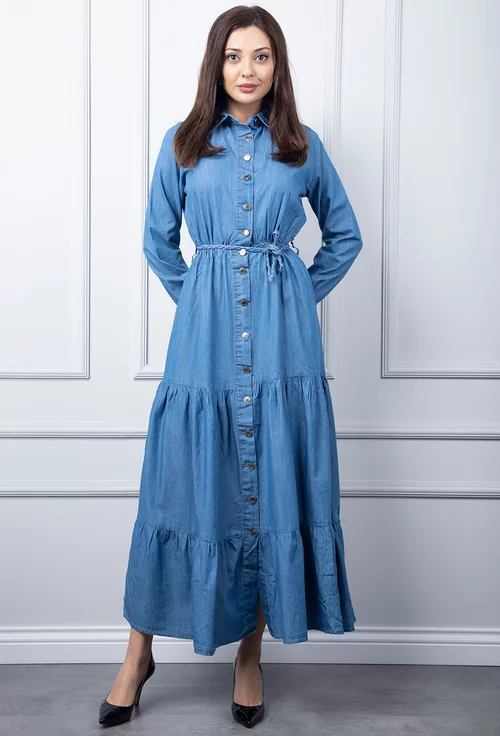 Rochie denim cu volane late