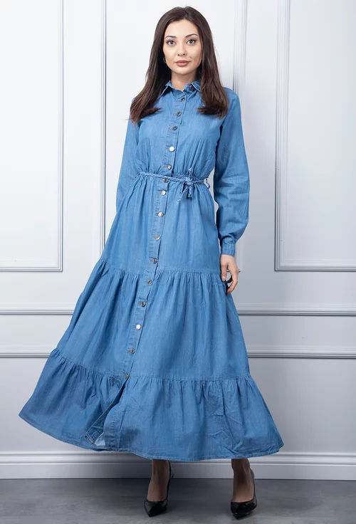 Rochie denim cu volane late