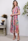 Rochie diafana multicolora cu volane late