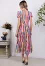Rochie diafana multicolora cu volane late