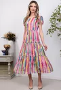 Rochie diafana multicolora cu volane late