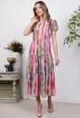 Rochie diafana multicolora cu volane late