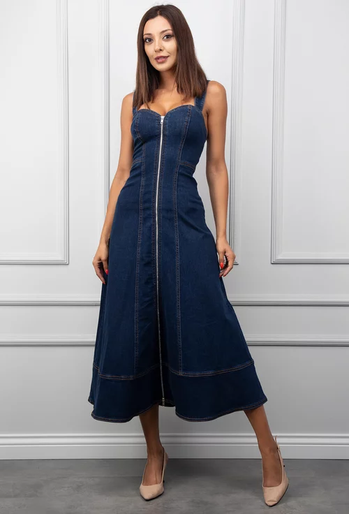Rochie din denim cu fermoar in fata