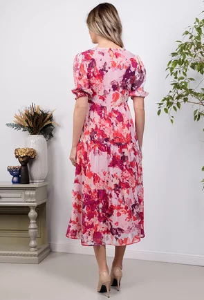 Rochie din voal cu imprimeu floral colorat