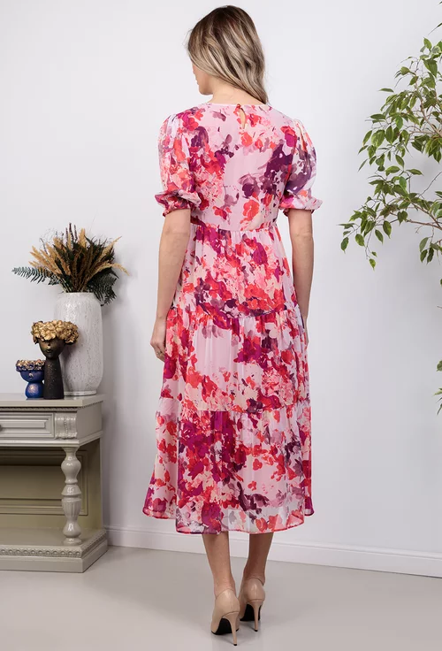 Rochie din voal cu imprimeu floral colorat