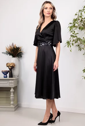 Rochie eleganta neagra cu paiete aplicate
