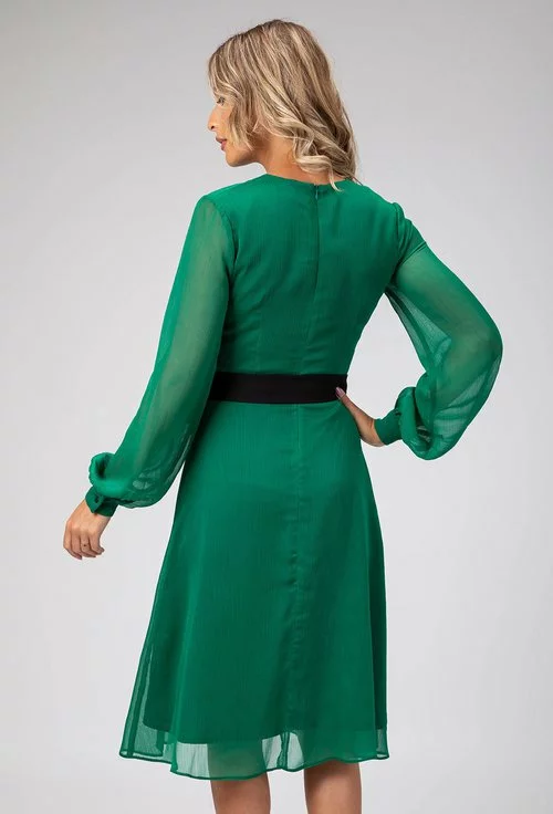 Rochie eleganta verde cu cordon in talie Glama