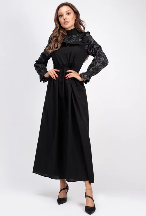 Rochie lunga neagra cu imprimeu
