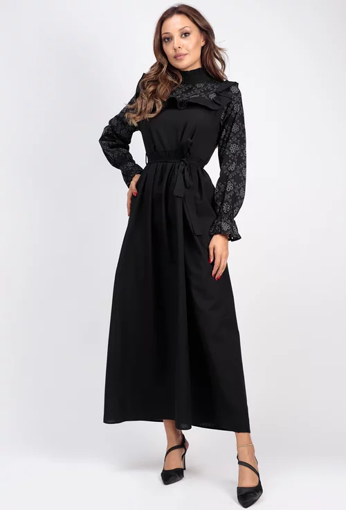 Rochie lunga neagra cu imprimeu