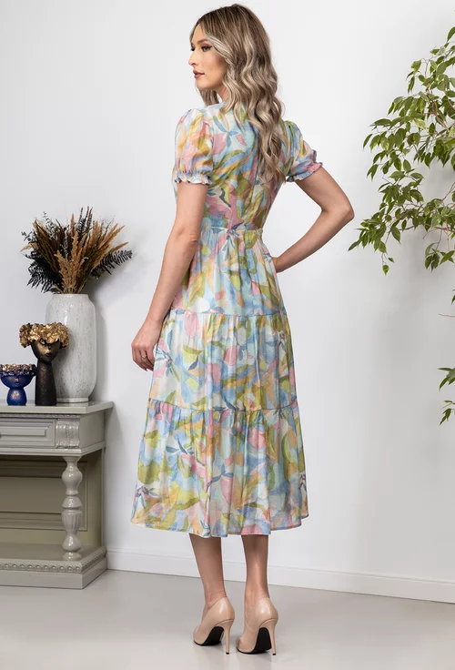 Rochie multicolora cu volane late