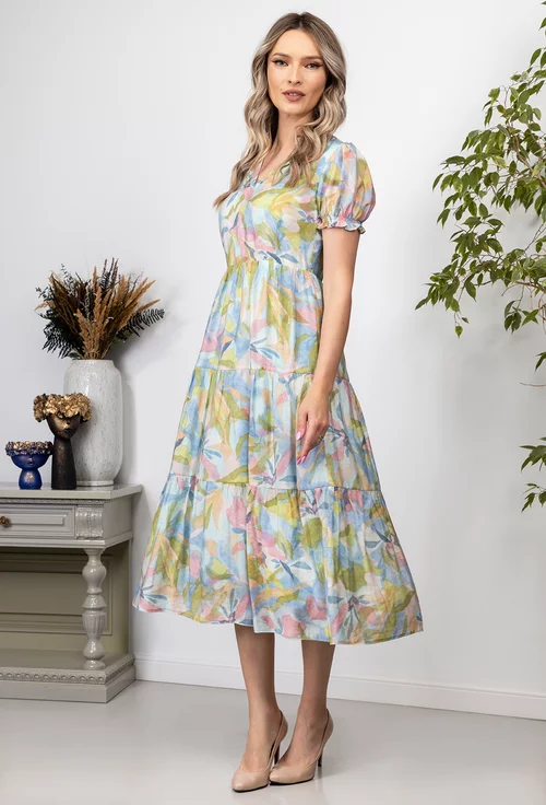 Rochie multicolora cu volane late