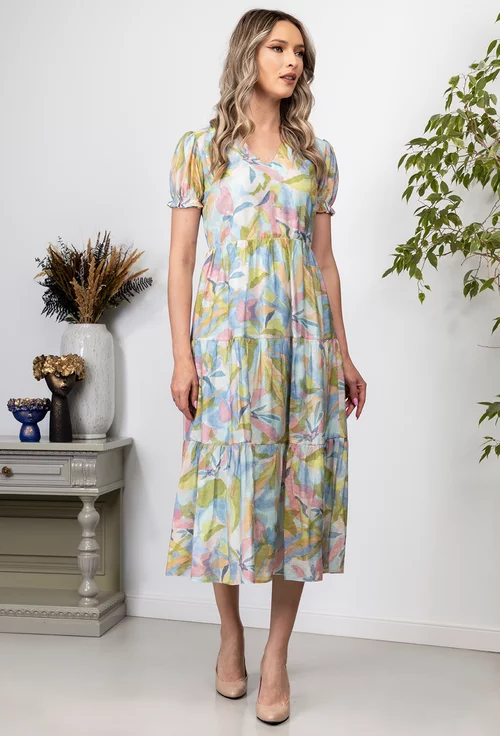 Rochie multicolora cu volane late