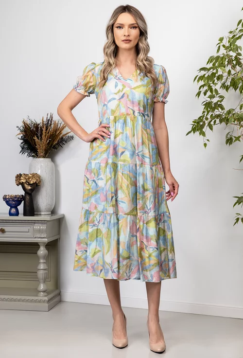 Rochie multicolora cu volane late