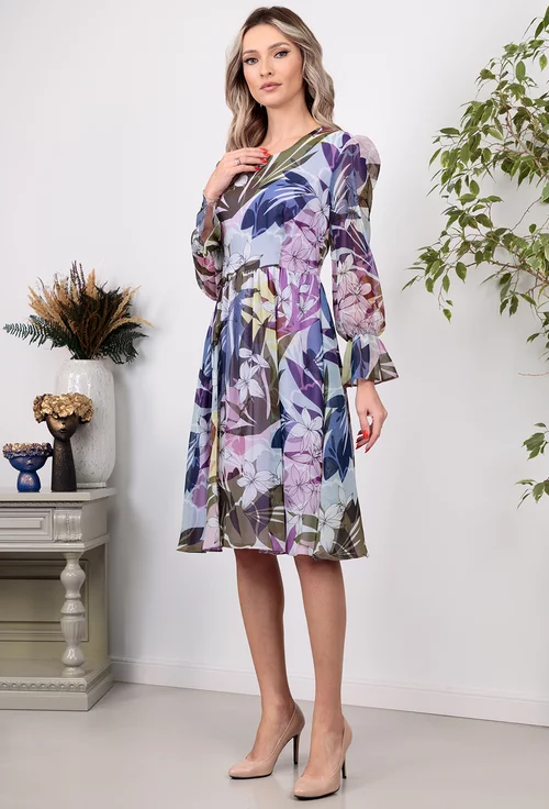 Rochie multicolora din voal cu imprimeu floral