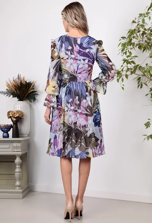Rochie multicolora din voal cu imprimeu floral