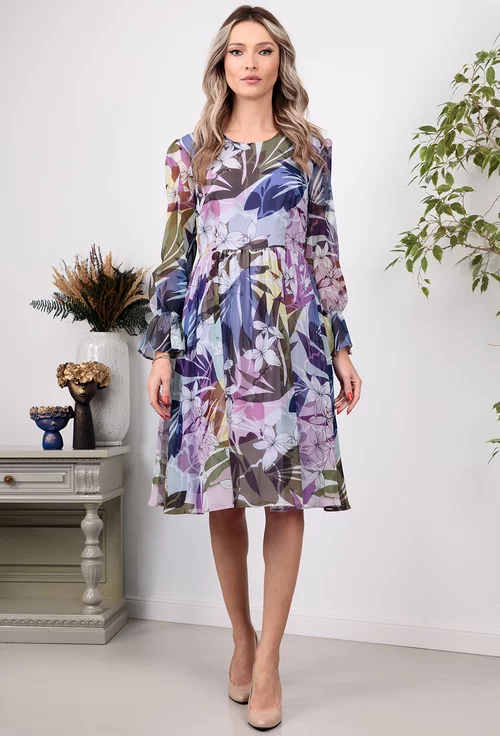 Rochie multicolora din voal cu imprimeu floral