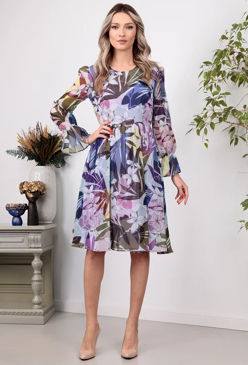Rochie multicolora din voal cu imprimeu floral