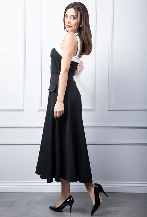 Rochie neagra cu detalii albe