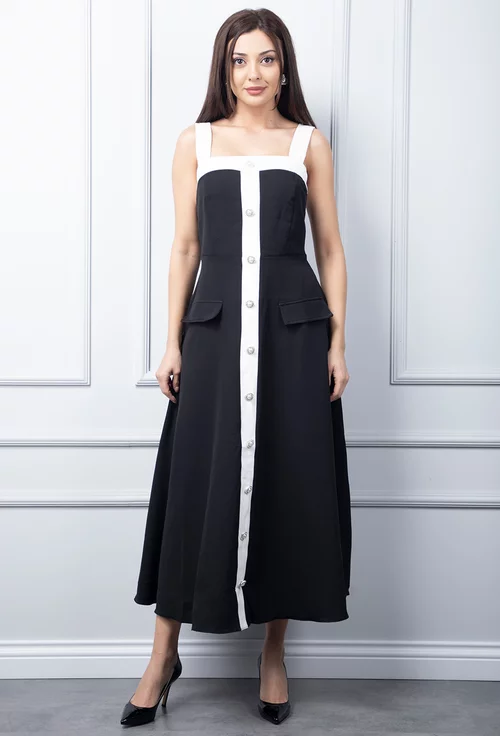 Rochie neagra cu detalii albe