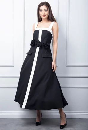 Rochie neagra cu detalii albe