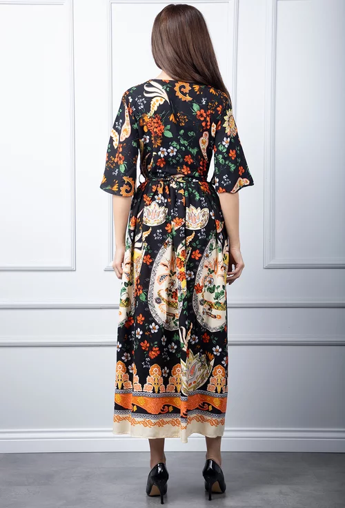 Rochie neagra cu imprimeu colorat