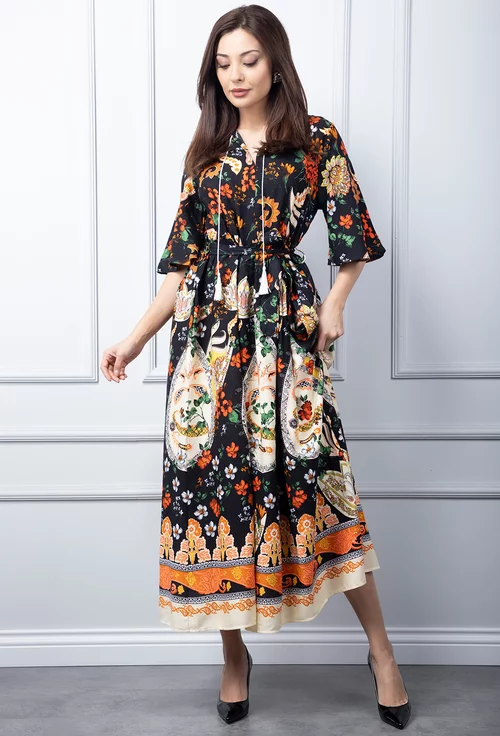 Rochie neagra cu imprimeu colorat