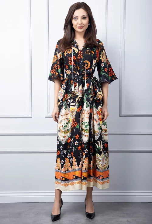 Rochie neagra cu imprimeu colorat