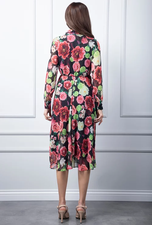 Rochie neagra cu imprimeu floral multicolor
