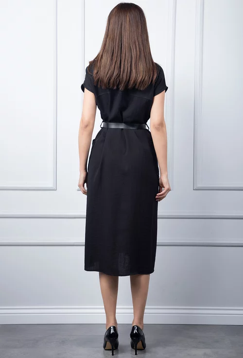 Rochie neagra cu inchidere nasturi