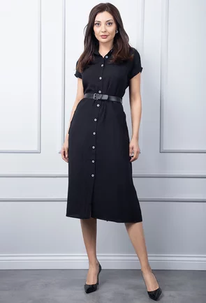 Rochie neagra cu inchidere nasturi