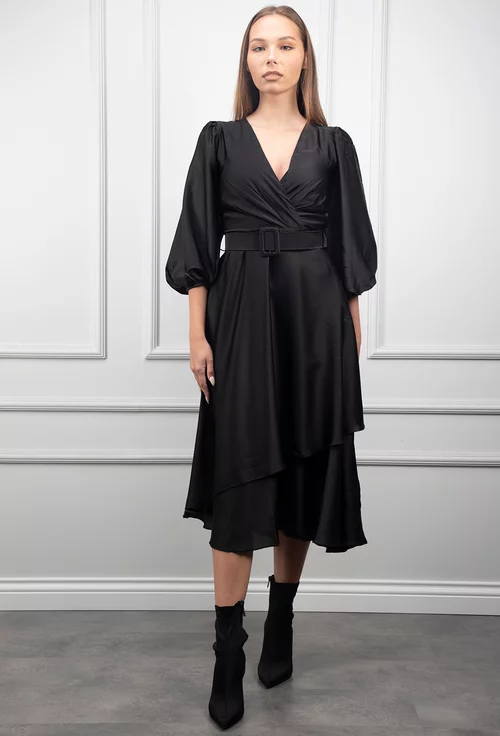 Rochie neagra cu maneci bufante