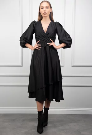Rochie neagra cu maneci bufante