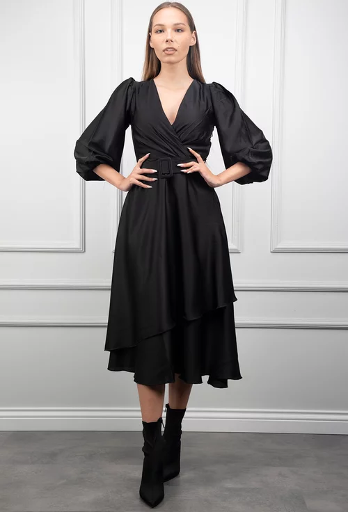 Rochie neagra cu maneci bufante