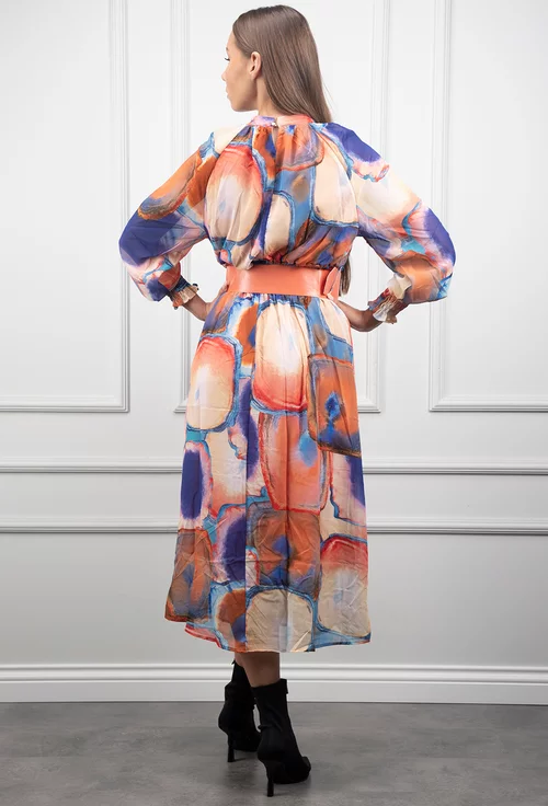 Rochie portocalie cu albastru