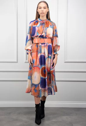 Rochie portocalie cu albastru