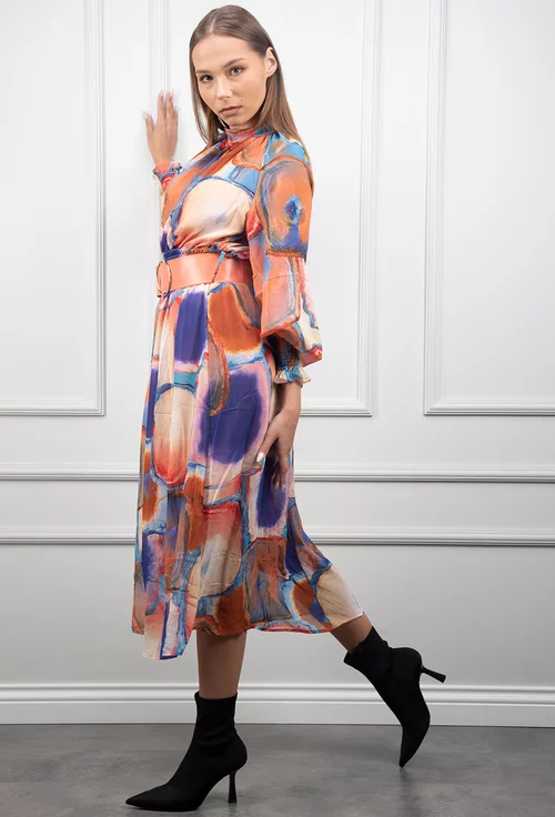Rochie portocalie cu albastru