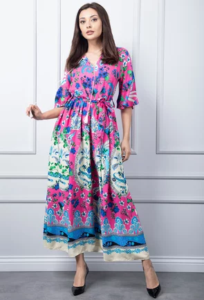 Rochie roz cu imprimeu colorat