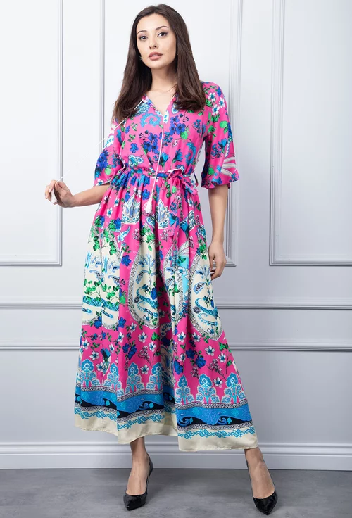 Rochie roz cu imprimeu colorat