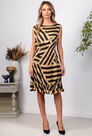 Rochie satinata bej cu negru