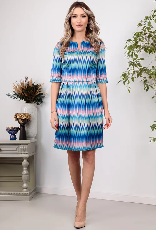 Rochie satinata multicolora cu buzunare