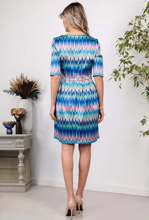 Rochie satinata multicolora cu buzunare