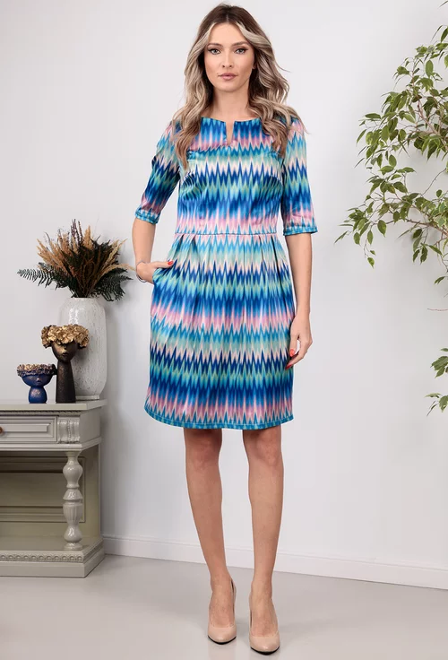 Rochie satinata multicolora cu buzunare