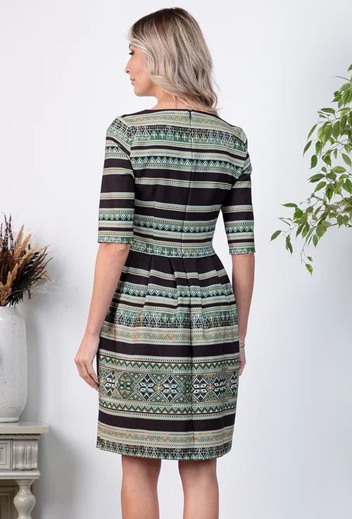 Rochie verde cu buzunare si imprimeu