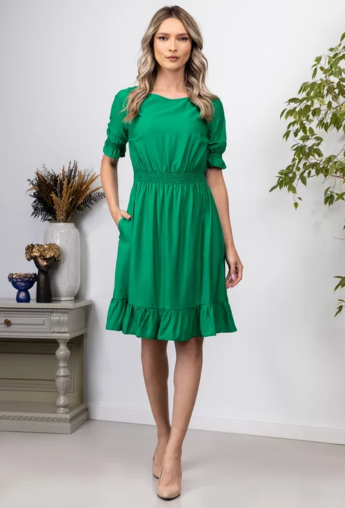 Rochie verde cu elastic in talie