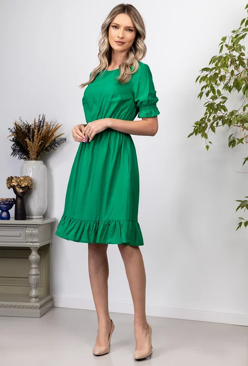 Rochie verde cu elastic in talie