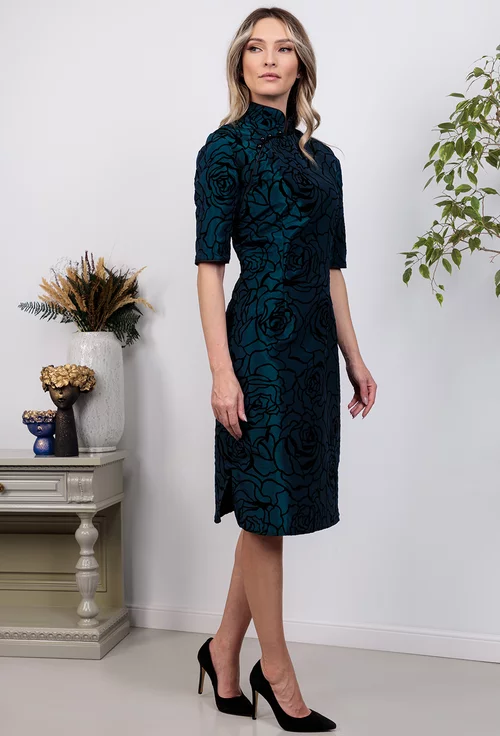 Rochie verde cu imprimeu negru