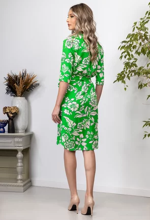 Rochie verde cu imprimeu si buzunare