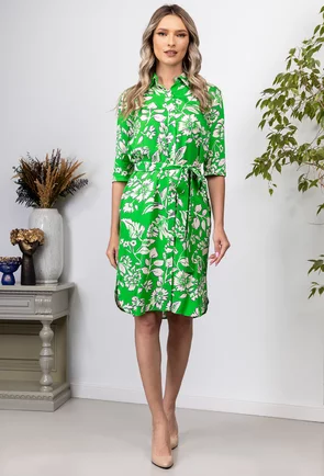 Rochie verde cu imprimeu si buzunare